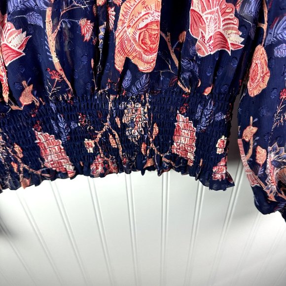 Rachel Zoe Blouse Floral Print Size Small Blue and PInk - Picture 5 of 6
